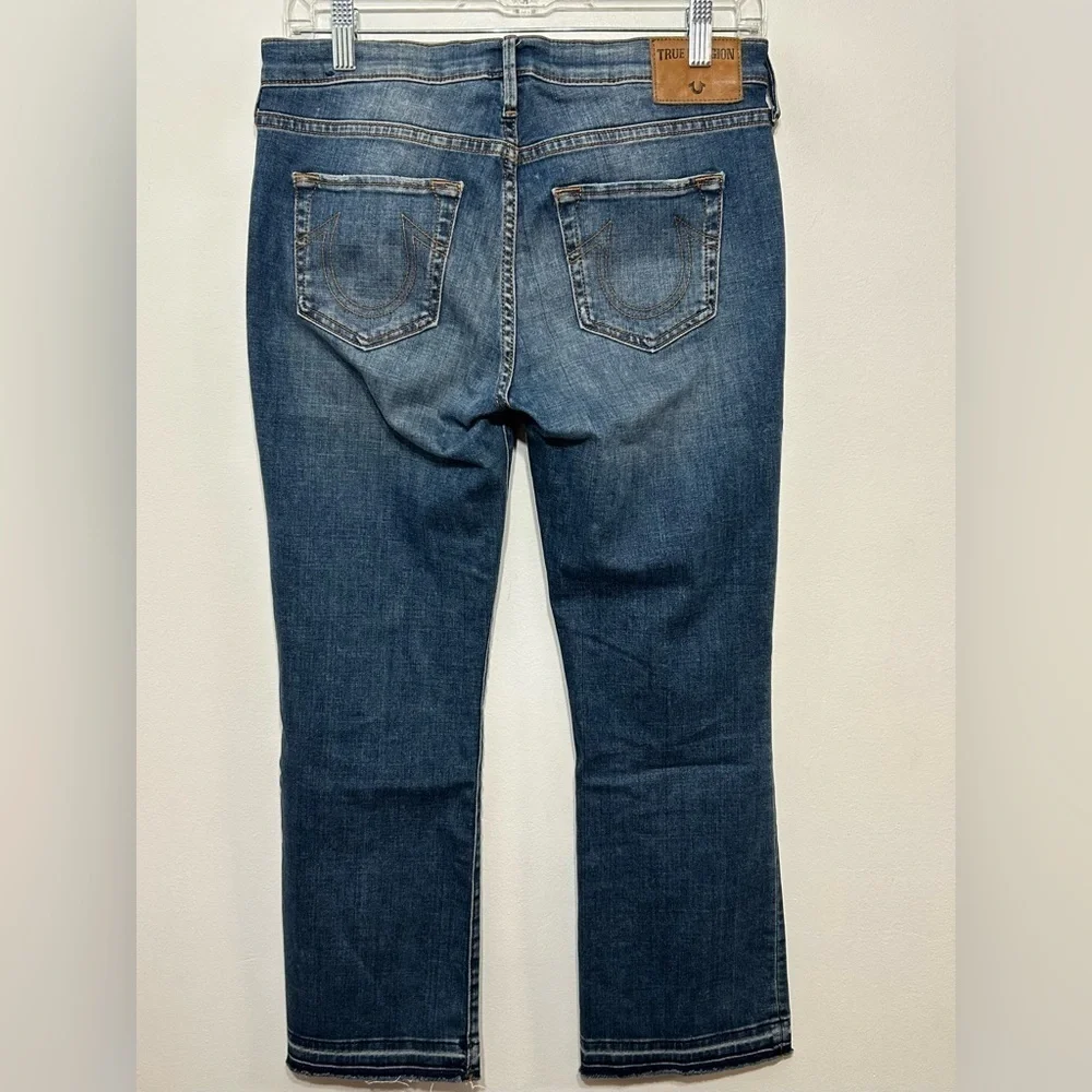 True Religion Becca Mid Rise Bootcut Crop Raw Hem Jeans